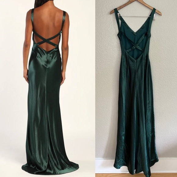 NWOT Perfectly Classy Emerald Green Satin Strappy Maxi Dress - Picture 3 of 9